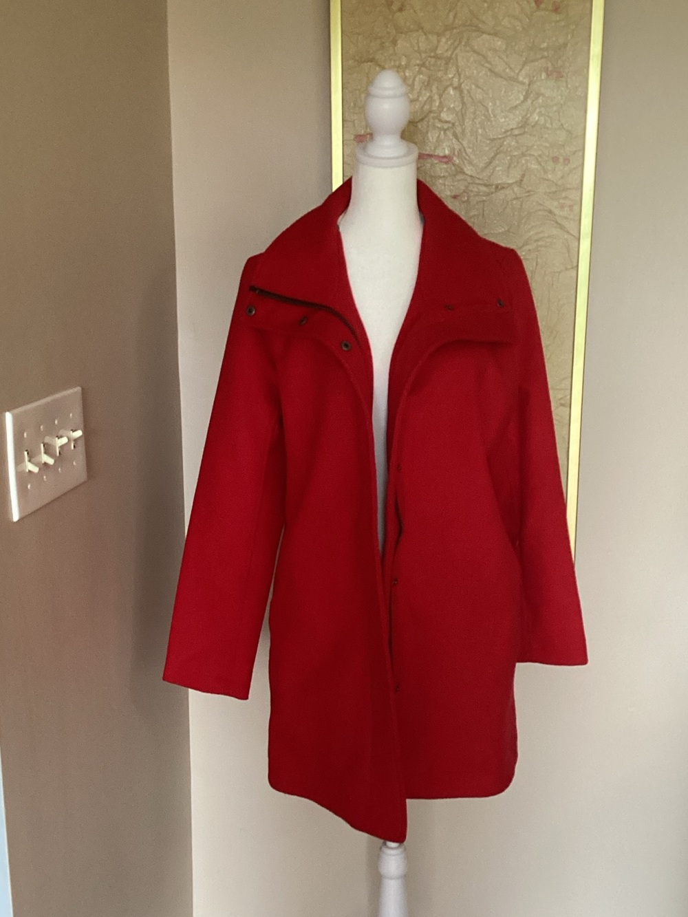 Pendleton Red Wool Pea Coat with Stand Collar